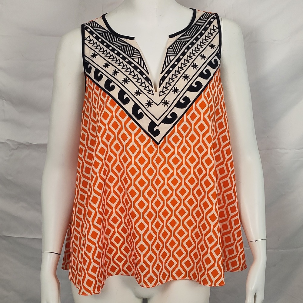THML Med top embroidered Boho v neck artsy symbols geometric beach travel light